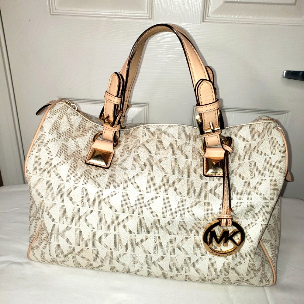 Michael Kors cream and beige leather tote purse